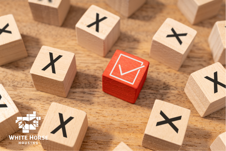 Image of wooden blocks with crosses and one block with a tick to indicate making a decision