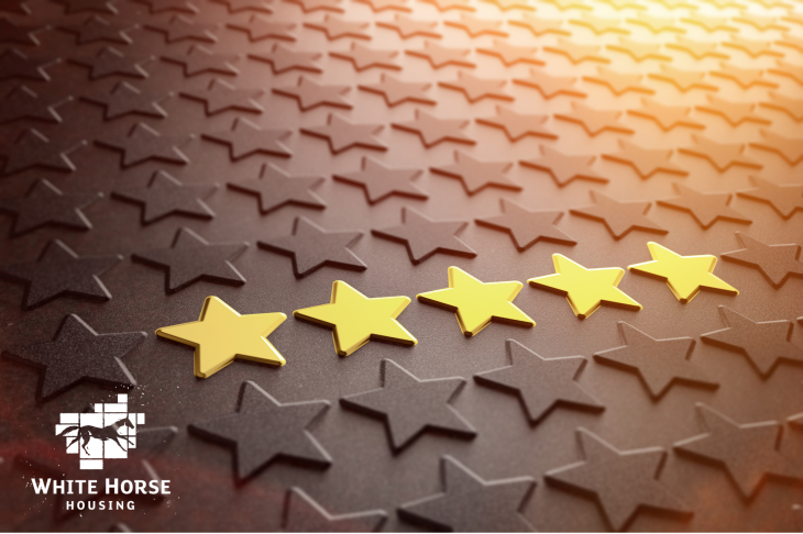 Image depicting five gold stars against a background of plain stars to depict good performance.